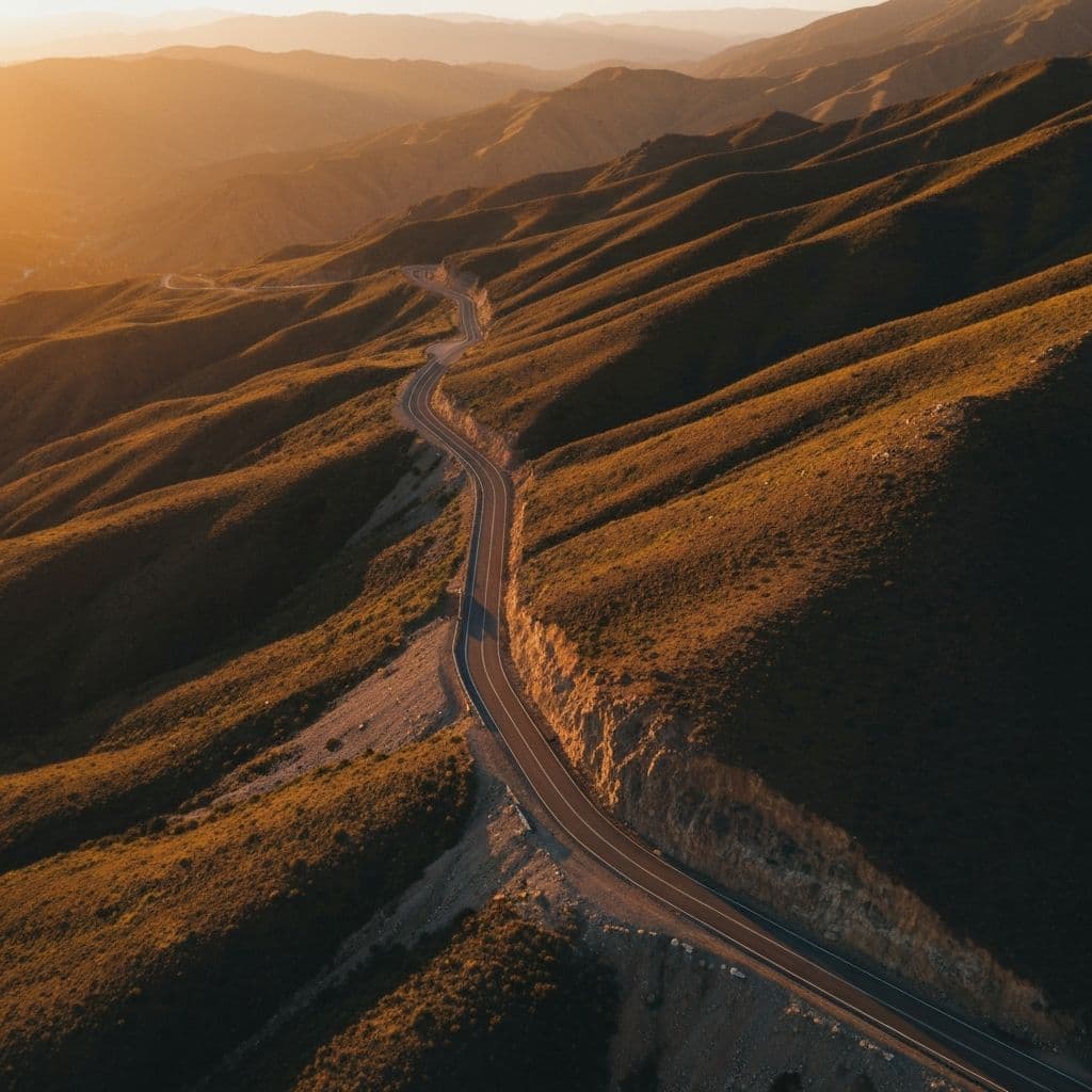 Aerial view of a winding mountain road