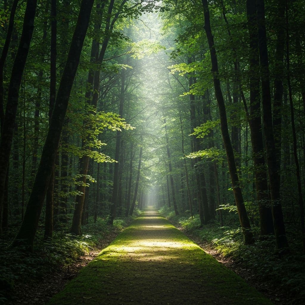 Forest trail leading forward